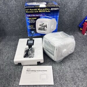 Vtg Jensen 5.5" J56-BWR Portable B&W TV AM/FM Radio White Car/Camping 2002 New